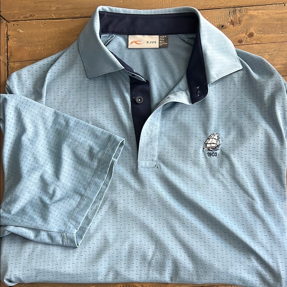 Blue Polo Shirt with Textured Pattern and Contrast Collar